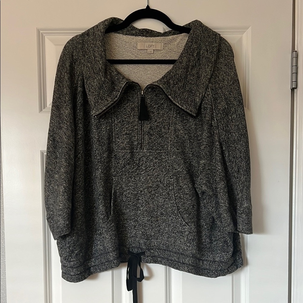 LOFT Gray Cowl Neck Sweater with Tie Closure